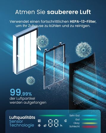 Вентилятор Pro Breeze OmniAir з очищувачем повітря 105 см, 10 швидкостей, HEPA 13, LED дисплей, пульт ДУ, 5 режимів, тиха робота, чорний