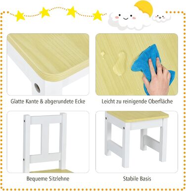 Дитяча меблева група COSTWAY з місцем для зберігання: стіл для малювання з 2 стільцями та лавка. Зроблено з екологічного дерева FSC, для дітей від 3 років (сірий/натуральний колір)