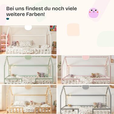 Дитяче ліжко Sisimiut Montessori від en.casa з захистом від падіння. Дерев'яне ліжко для дітей, підлогове, з ламелями. Матеріал: сосна. Колір: світло-сірий/білий. Розмір: 120 x 200 см. Без матраца.