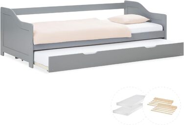 Висувне ліжко Homestyle4u 90x200 з ящиком для зберігання, дерев'яне ліжко з ламелями для дітей, сірий колір