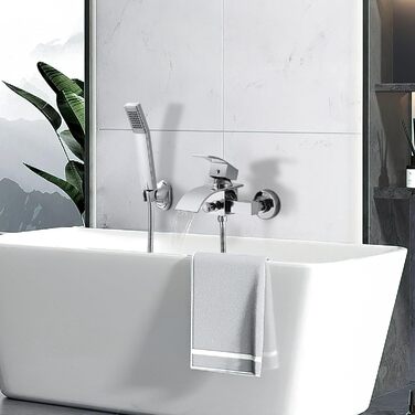 Набір для ванни з водоспадом: змішувач, душова лійка, шланг, кріплення для стіни (хром)