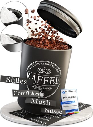 Набір контейнерів для зберігання кави, цукру та борошна IDEALTASTIC® Premium, 3 шт по 500г, повітряно-водонепроникні, чорний