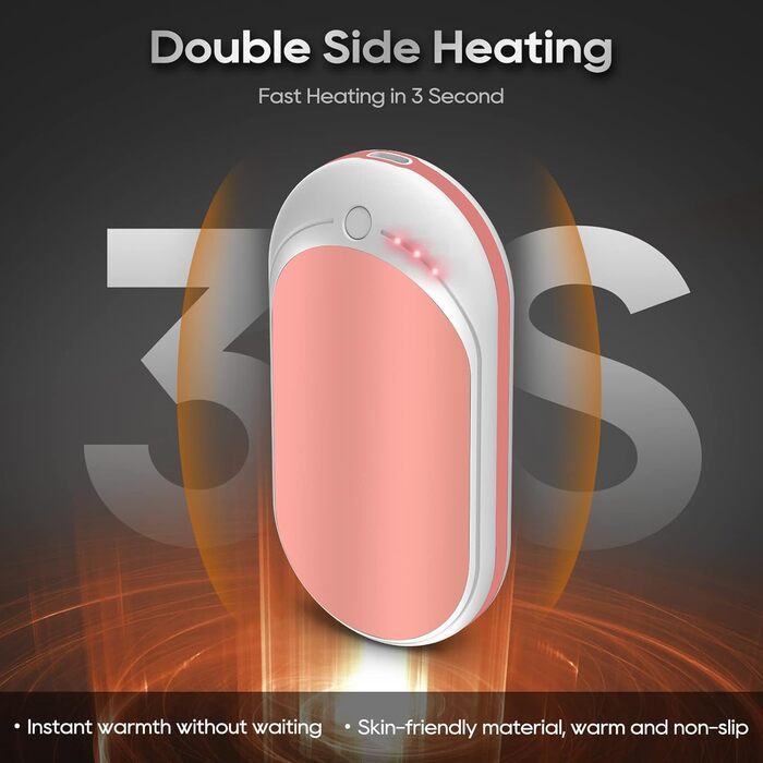 Електричний грілка для рук Feebee, USB-C, 5200 mAh, подвійний нагрів, Power Bank, 3 режими, білий (рожевий)
