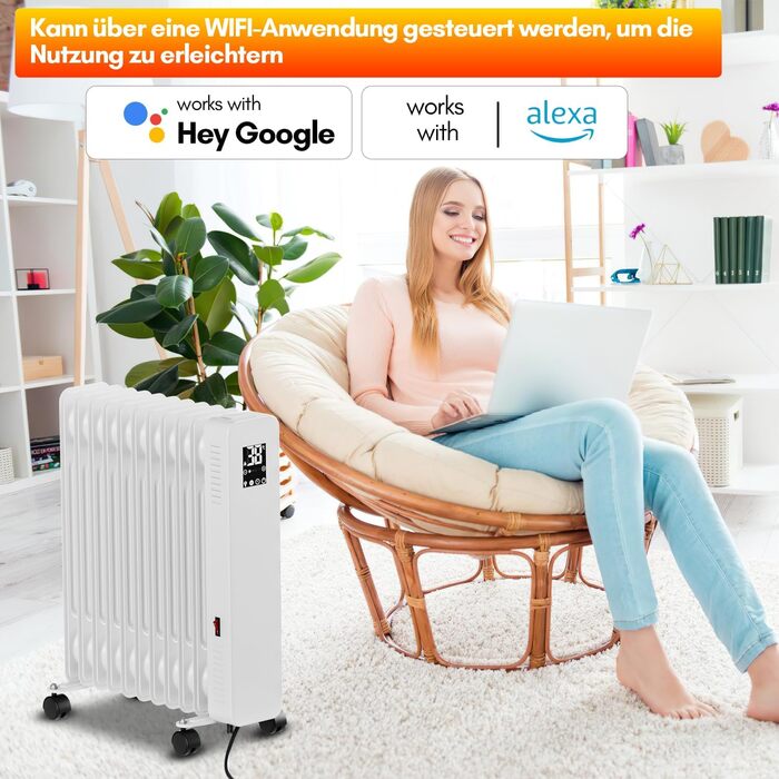 Електричний конвектор Daromigo з термостатом та Wi-Fi, 2000W, IP24, настінний, інфрачервоний, чорний, енергозберігаючий