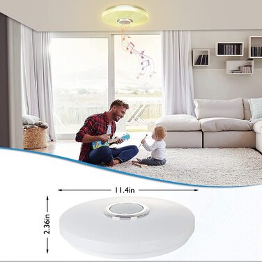 Світлодіодний стельовий світильник потужністю 36 Вт з Bluetooth-динаміком, інтелектуальний стельовий світильник з дистанційним управлінням і управлінням додатками, зміна кольору RGBW, одноразовий