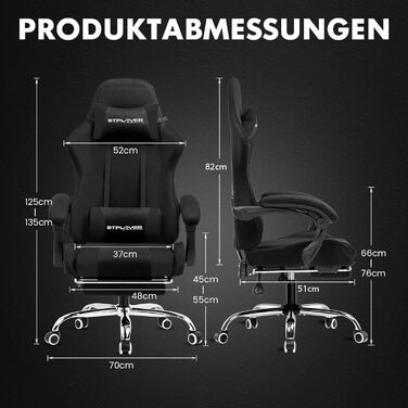 Ігрове крісло GTPLAYER з підніжкою, підголовником та масажем спини, біле (чорне, тканина)