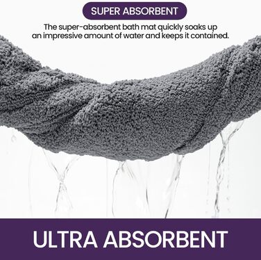 Килимок для ванної кімнати DEXI 60 x 110 см, м'який, нековзний, миючий, сірий