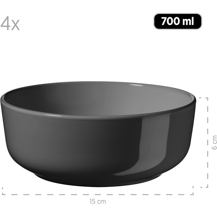 Серія MSER Alenia, набір посуду для 4 осіб у сучасному скандинавському дизайні, комбінований сервіз із сірої кераміки з 16 предметів, керамограніт