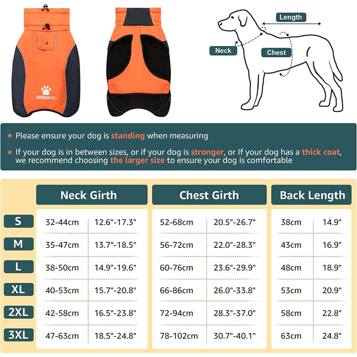 Зимове пальто для собак IREENUO, водонепроникна тепла куртка для собак, дощовик для маленьких і великих собак, зимове пальто для собак з отвором для ременя безпеки і світловідбиваючим дизайном (3XL)