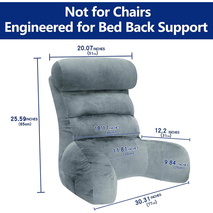 Підголовник для ліжка Tinuniyaa: великий, з підлокітниками для спини, для читання, відпочинку та перегляду телевізора