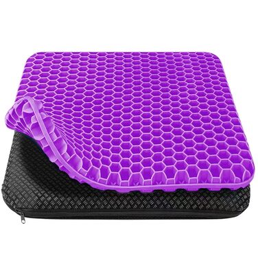 Ортопедична гелева подушка для сидіння на офісний стілець, автокрісло та візок — м'яка з протиковзким чохлом, фіолетова (43x39x4 см)