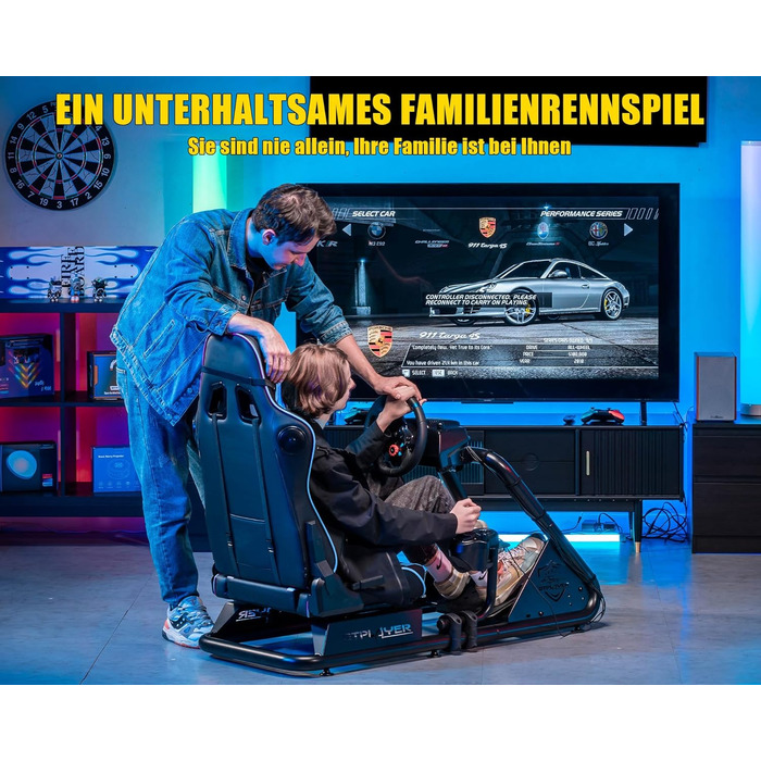 GTPLAYER Симулятор кокпіт для автосимуляторів, стійка для керма та педалей з динаміками (Синій)