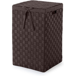 Кошик для білизни RAN6892 Stan з кришкою, ручками, плетіння з металевим каркасом, знімний вкладиш з льону, 30 x 30 x 50 см, Коричневий, Шоколадний, 30 x 30 x H.50 см