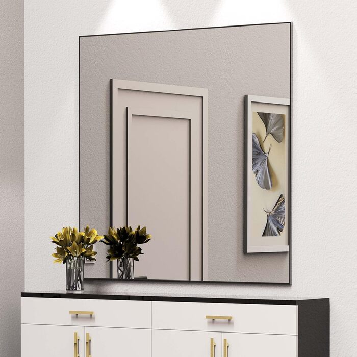 Дзеркало для ванної кімнати WONSTART 81,3 x 61 см біле з алюмінієвою рамою, для встановлення над умивальником, сучасний дизайн, підходить для ванної, спальні, передпокою (чорний, 91.4 x 91.4 см)