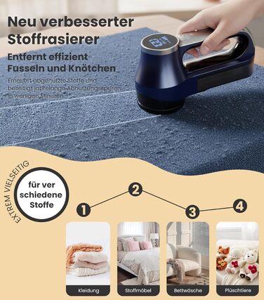 Електричний видалення ворсу CuieTuee з LED-підсвічуванням, USB-зарядка, 3 швидкості, 2000mAh, для одягу, білий (темно-синій)