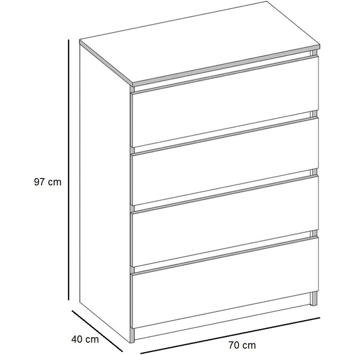 Комод 4 шухляди 70x40x97 см Біла багатофункціональна шафа без ручок Modern для передпокою/спальні