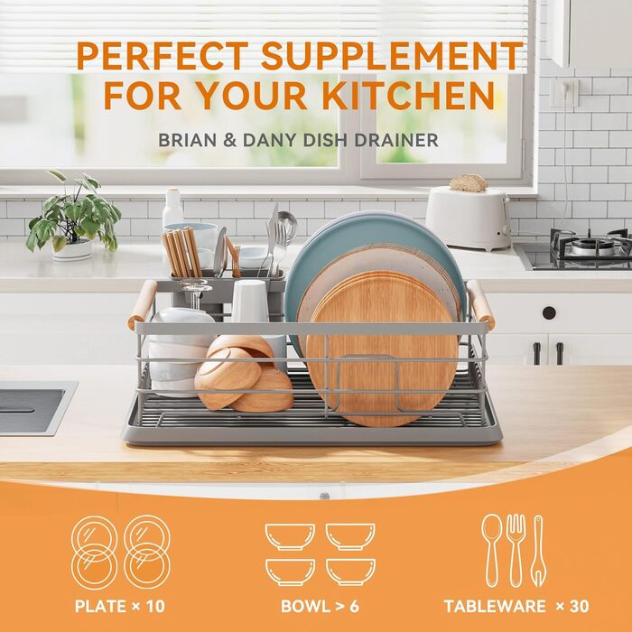 Сушарка для посуду BRIAN & DANY з піддоном, 42x30x15 см, сіра