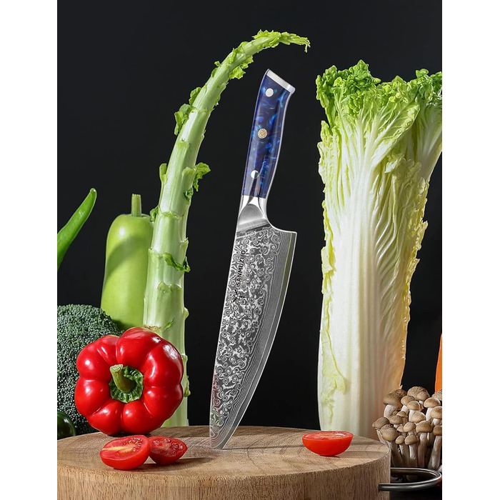 Ніж кухарський 20 см Xuan Серія VG10 Дамаська сталь - ніж для кухні з ручкою з смоли (сапфірово-блакитний)