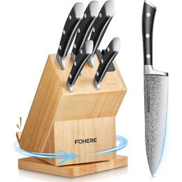 Набір кухонних ножів Messerblock 6 шт. з поворотним блоком 360°, сталь 5Cr15, з точилкою та підставкою для телефону