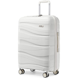 KONO Чемодан середнього розміру 65 см з поліпропілену з TSA замком, 65x46x26.5 см (Крем-білий)