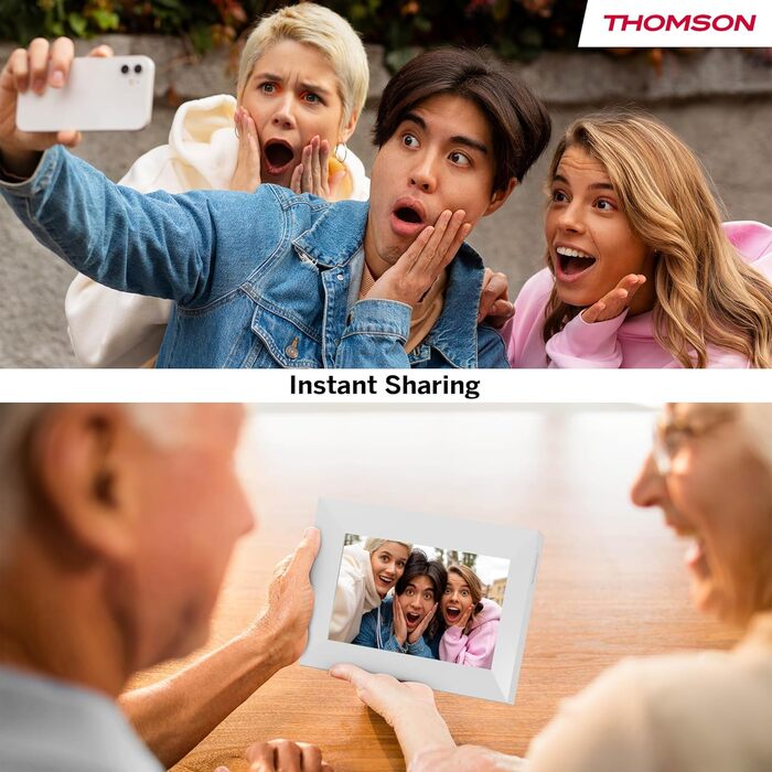 Рамка для фото Thomson Fotorahmen – 7 дюймів, IPS Full HD, сенсорний екран, 32 GB, автоматичне обертання, Wi-Fi, iOS, Android, білий