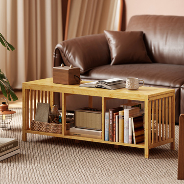 Взуттєва шафа з бамбука, банкетка для взуття з м'яким сидінням та відкритою полицею, з імітацією натурального дерева.