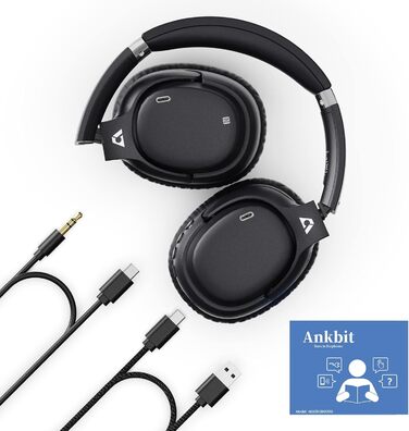 Накладні навушники Ankbit E600 Bluetooth 5.1, CVC 8.0, 60 годин, AptX HD, мікрофон, чорний