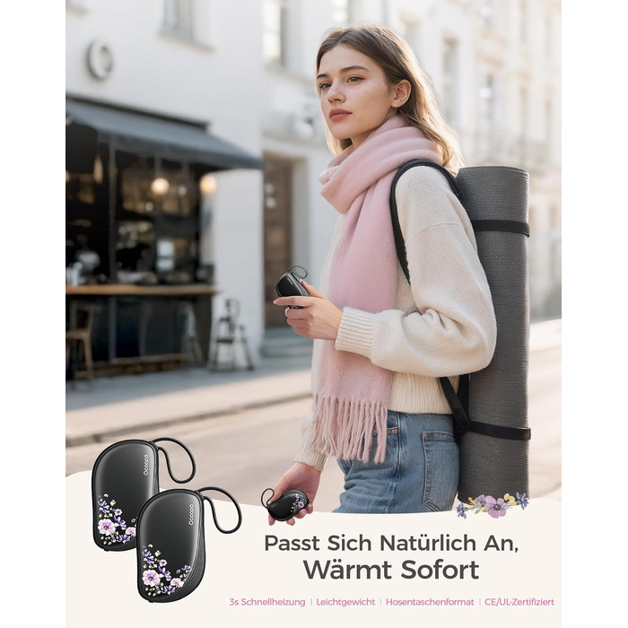 Електричні грілки для рук Ocoopa 2 шт. з дизайном гребінця, багаторазові, 4000mAh, ультратонкі (1.5 см), підходять для рукавичок та кишень, подарунок на Різдво, для жінок, зимові аксесуари, UT5 Sway Wiesengeflüster (Ocoopa x Artist Edition) (Nachtgarten (