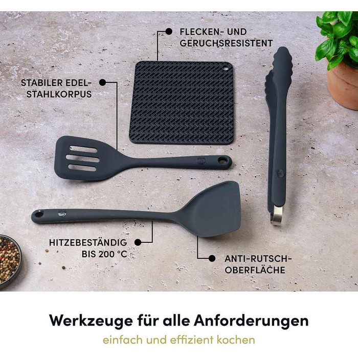 Набір кухонних аксесуарів Hoffmann Küchenhelfer-Set, 16 предметів, антрацит, силікон, нержавіюча сталь, для кухні
