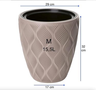 Квітчар MELTOM Blumenkübel: декоративний горщик для квітів з винімним вкладишем, кругла форма, 3D ефект, колір Taupe (M)