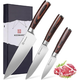 Набір кухонних ножів Keemake, 7-кількісний з дерев'яним блоком, професійний, з нержавіючої сталі, з пластиковою ручкою