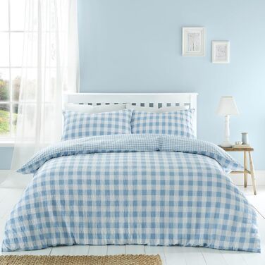 Набір постільної білизни Catherine Lansfield Seersucker King Size Gingham Check, синій