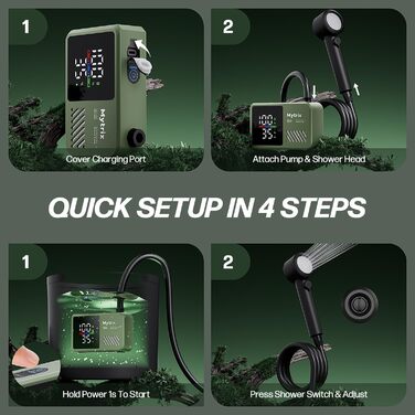 Митрікс Портативна душова система для кемпінгу: 10л/хв, акумулятор 7800mAh, 4 режими, IPX8, для подорожей та автомиття (зелена)