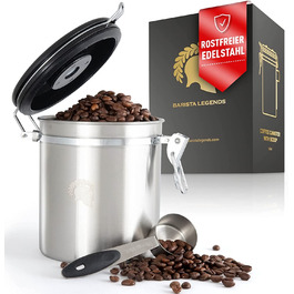 Баночка для кави Barista Legends герметична ємність для кавових зерен 500 г Контейнер для збереження аромату вашої кави - баночка для зберігання з нержавіючої сталі з вічним календарем. (Срібло)