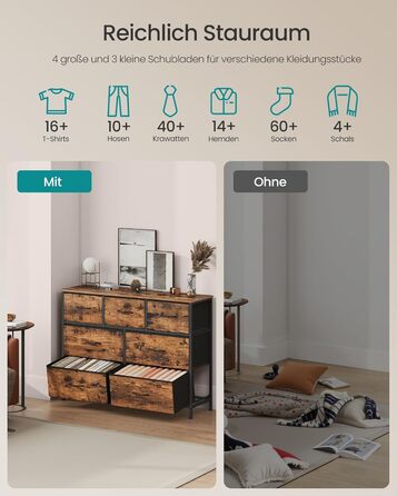 SONGMICS Комод з 7 висувними ящиками, шафа для зберігання, сталь, MDF, флізелін, для спальні, прихожей, вітальні, кольори: білий, коричневий, чорний