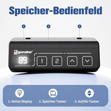 Ергомейкер: Регульований за висотою стіл-підйомник з пам'яттю та плавним запуском/зупинкою, 2-х секційний телескопічний електричний стіл-підйомник (чорний). Одномоторне стійке підйомне шасі.