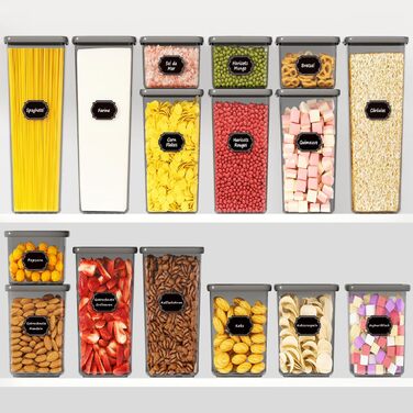 Набір контейнерів для зберігання продуктів 18 шт. з кришкою, герметичні, для кухні, антрацит (до 2,5л)