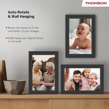 Фоторама Thomson Fotorahmen 10 дюймів: FHD IPS сенсорний екран, 32 GB, Wi-Fi, поворот, iOS/Android (Чорний)