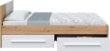 Ліжко дитяче Habitdesign Noa з 2 шухлядами, білий та дуб Nodi, 97x77x196 см (без ламелей)