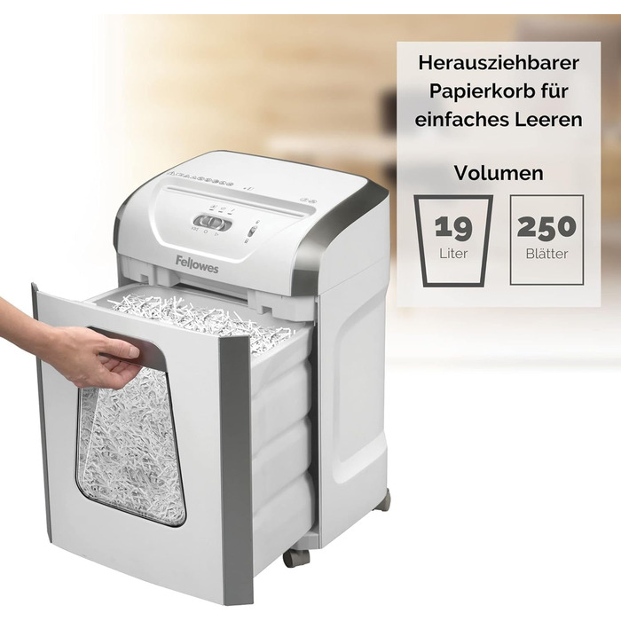 Fellowes знищувач паперу P4, 12 листів, перехресне різання, 19 л кошик, для офісу та дому, FS-12C, знищення кредитних карт, білий
