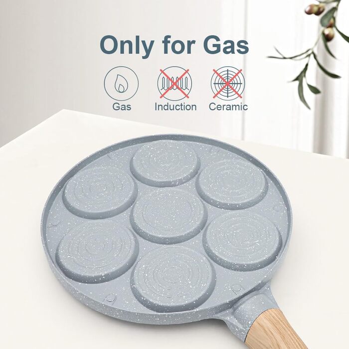 Пан з антипригарним покриттям, форма для панкейків на 7 отворів, синього кольору, для газової плити