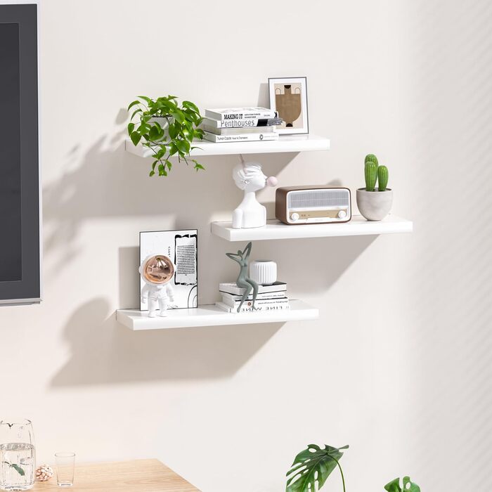 Набір білих настінних полиць-невимок (3 шт.) для ванної, спальні, вітальні та кухні — приховані полиці для декору та зберігання