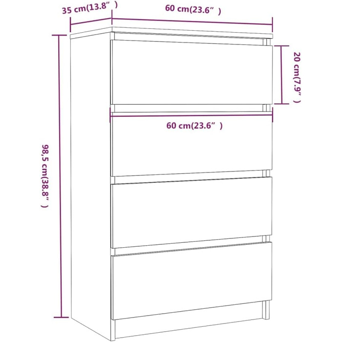 Сервант, Комод з місцем для зберігання, 4 шухляди, 60x35x98.5см, Інженерне дерево, Сіра Sonoma