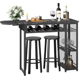 Набір барного столу з 2 табуретами, стіл-бар для кухні, вітальні, кафе в індустріальному стилі (чорний)