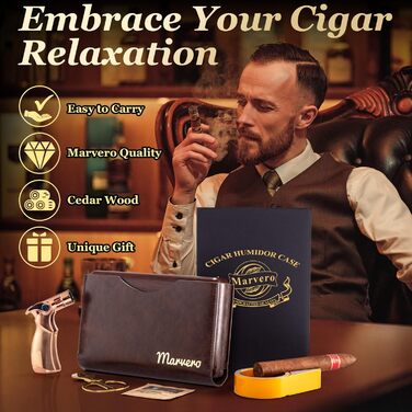 Вологостійкий гумодор для сигар Marvero Reise: Іспанська цедра, шкіряний етикет, на 5-10 сигар