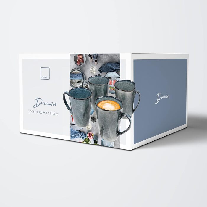 Набір кавовий SÄNERG Darwin 12 предметів для 4 осіб, керамічний, блакитний, 300 мл, преміум-якість