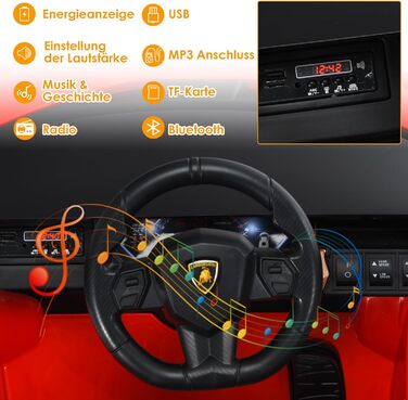 Дитячий електромобіль GOPLUS Lamborghini з пультом, Bluetooth, USB, музика, для дітей 3-8 років, білий/червоний