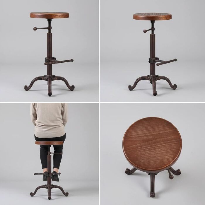 Табурет Topower для кухні в стилі ретро/вінтаж, з дерева, поворотний, регульована висота (мідний)