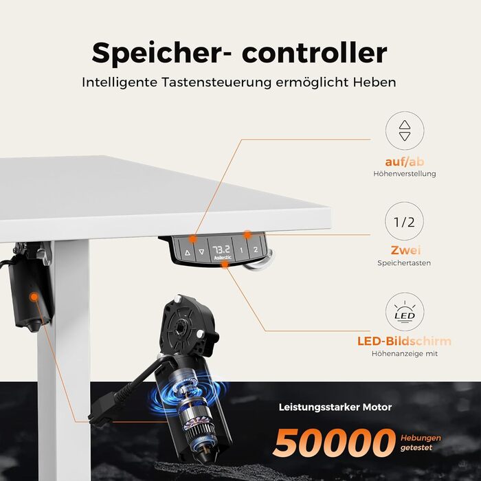 Регульований стіл Agilestic 160 x 80 см, електричний з пам'яттю, ергономічний, для комп'ютера, білий