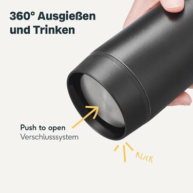Термокружка SILBERTHAL 350 мл з нержавіючої сталі та керамікою – термокружка для кави з кришкою, що не протікає, чорного кольору – зберігає тепло до 6 годин та холод до 12 годин